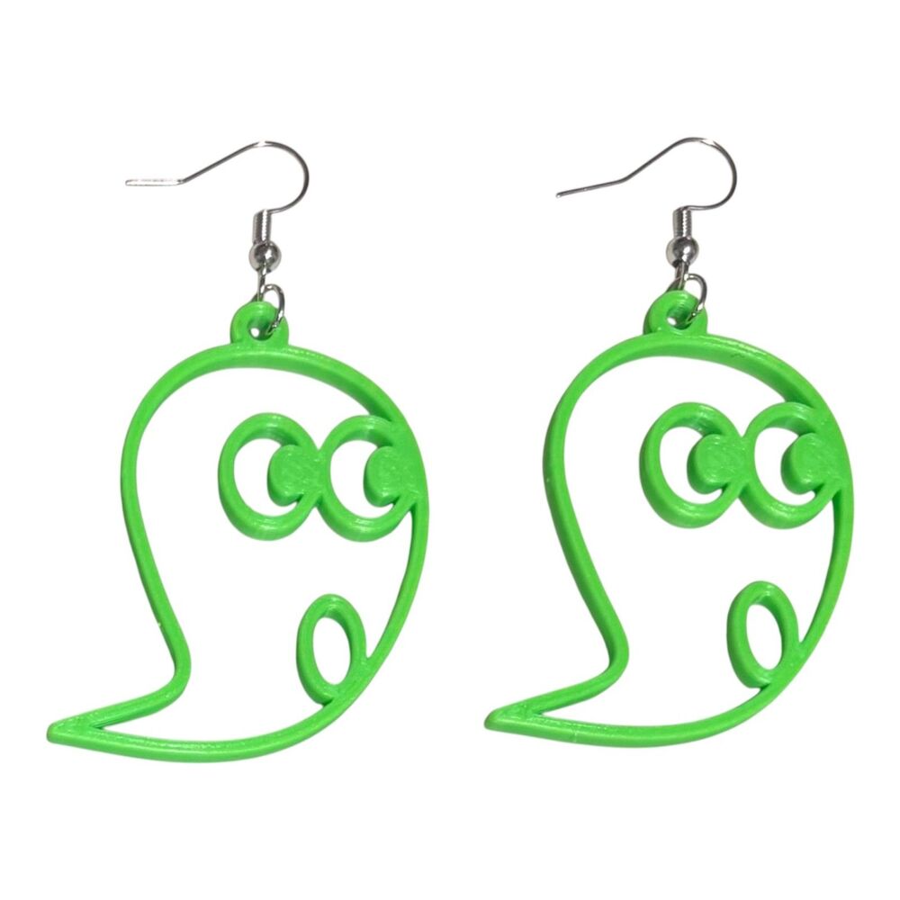 3D Printed Earrings - 2.5" x 1.25" Ghost - LIME - X008-60